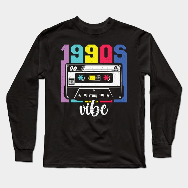 Retro 1990s Vibe Distressed Cassette Tape Design Long Sleeve T-Shirt by BadDesignCo